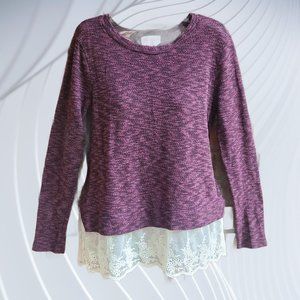 Purple Lipstick Women's Top Pullover Lace Bottom Trim Purple Size S